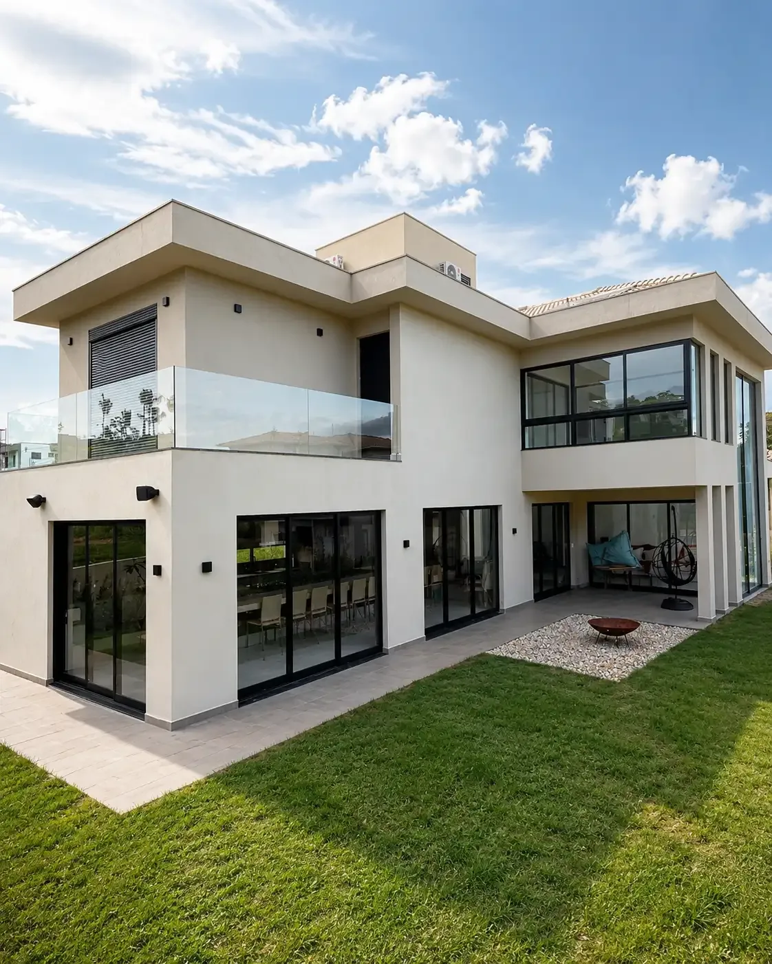 Residência com esquadrias de alumínio integrando ambientes internos e externos